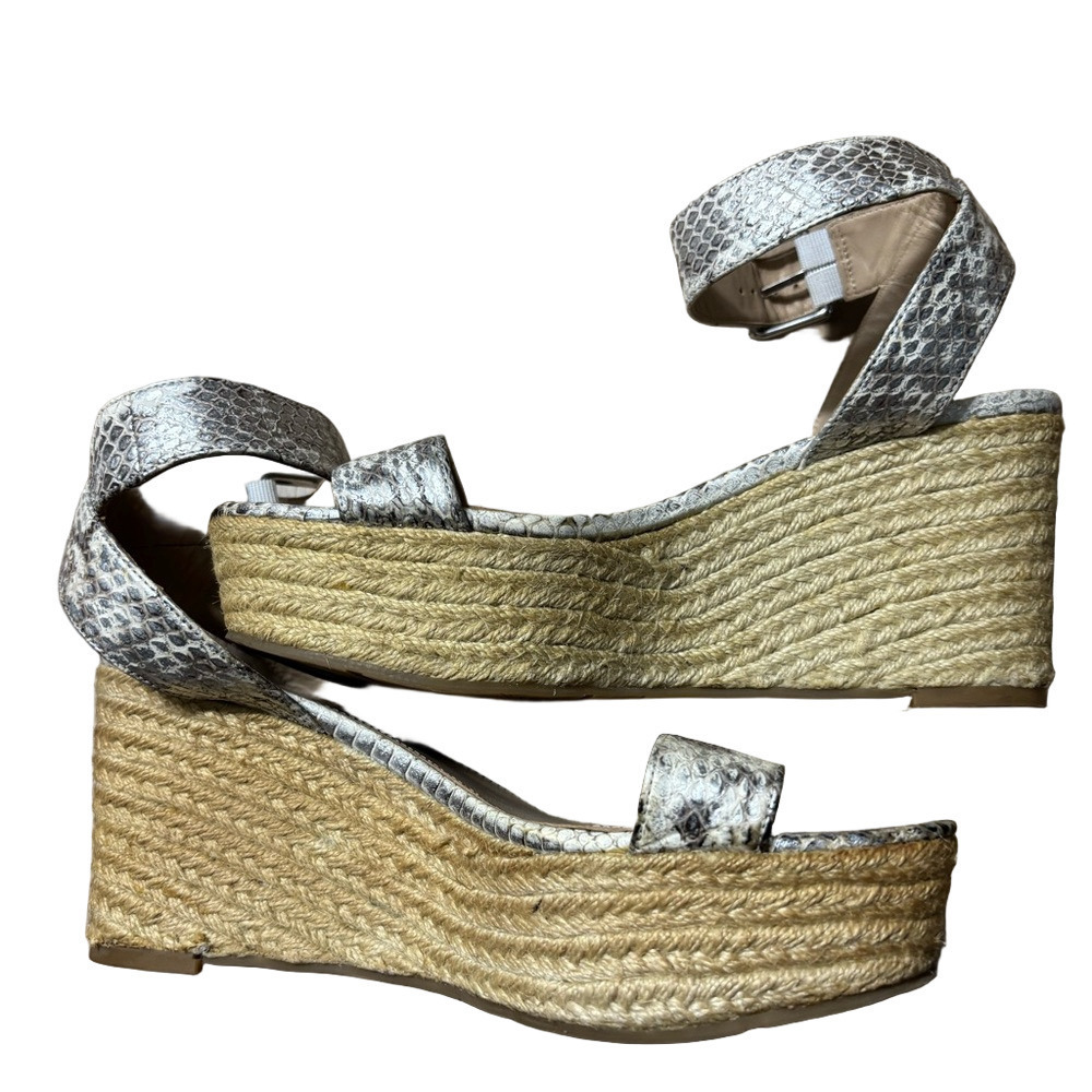 Via Spiga Women's Snakeskin Wedge Heel Sandals - Beige and Gray 7M - Picture 8 of 8